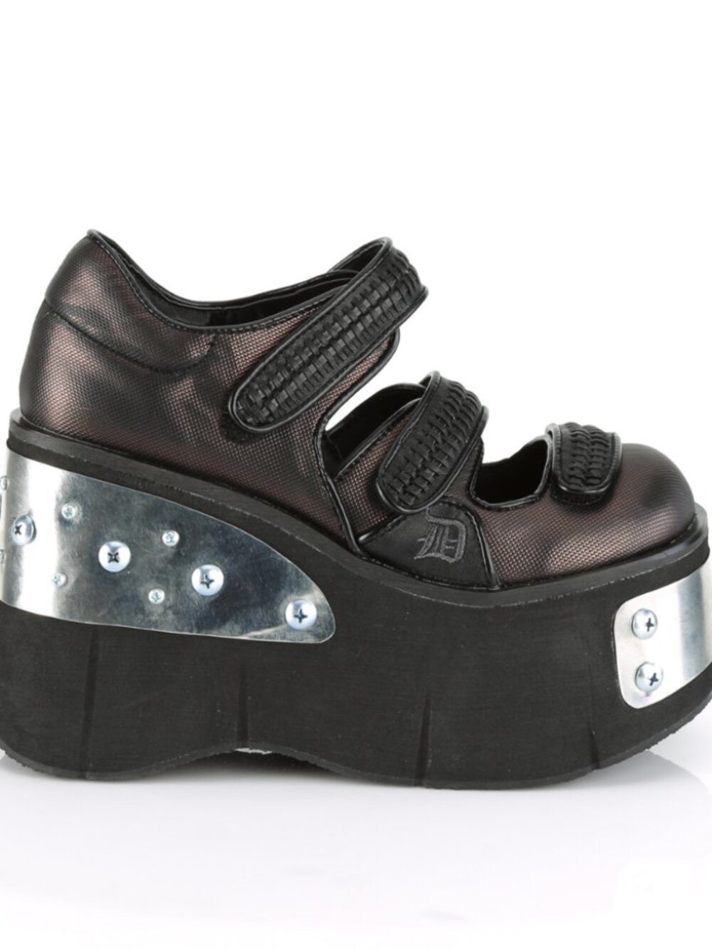 Front and Back Metal Plated Platform Mary Jane Shoes with Hook N' Loop Straps